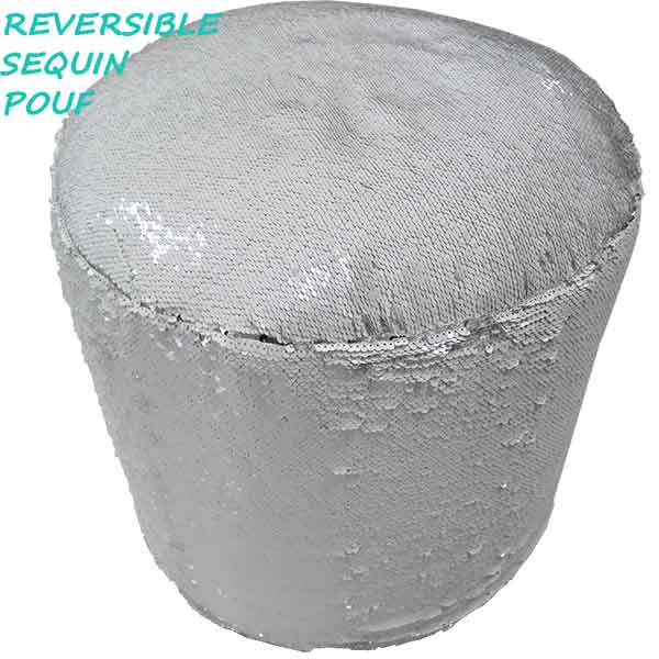 Custom Reversible Sequin Pouf Cylindrical Shape With Microbeads Filling